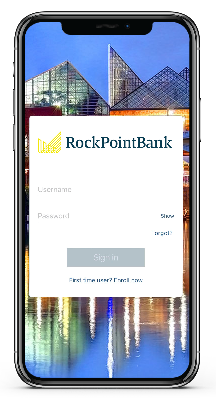 RockPoint Bank's Online Banking login screen on a mobile device.