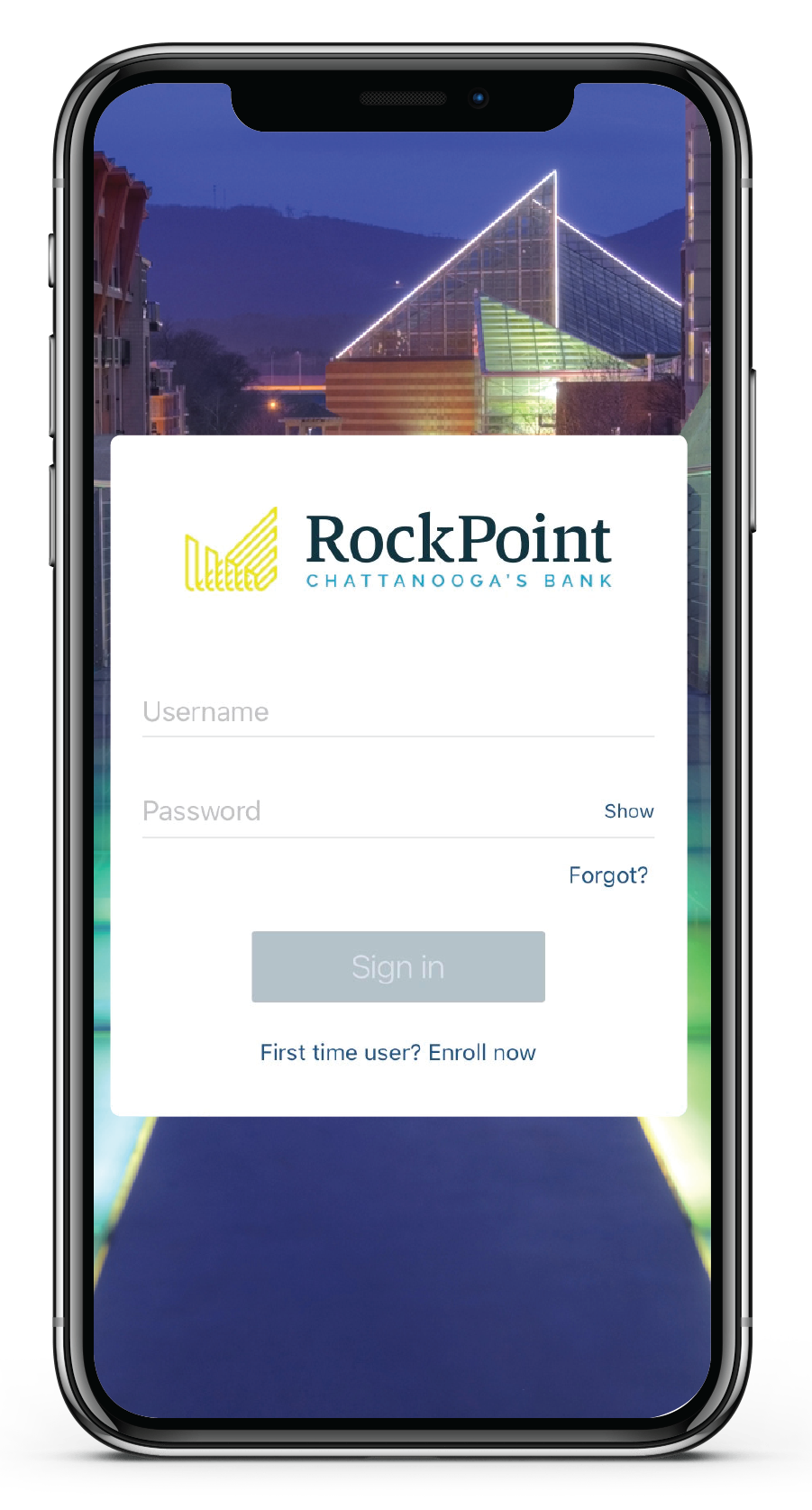 RockPoint Bank's Online Banking login screen on a mobile device.
